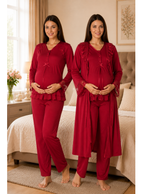 Effortt 2424 Vişne Lohusa Hamile Pijama Sabahlık Takım